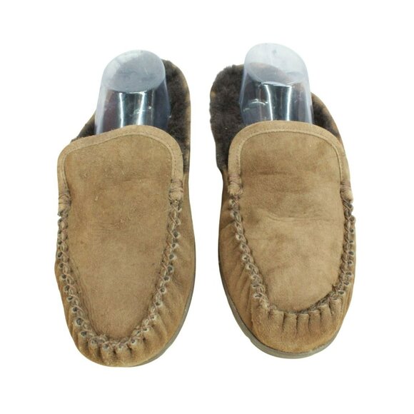 LL Bean Dark Brown Suede Wicked Good Shearling Lined Venetian Slippers Size 9 M - Picture 5 of 9